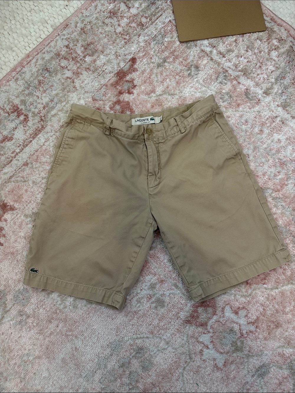 Lacoste Men's Tan Flat Front Cotton Shorts